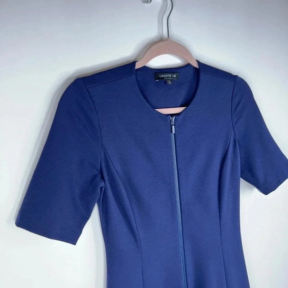 Lafayette 148 Blue Full Zip Dress Fit And Flare Short Sleeve Office Size 0 - Picture 3 of 9